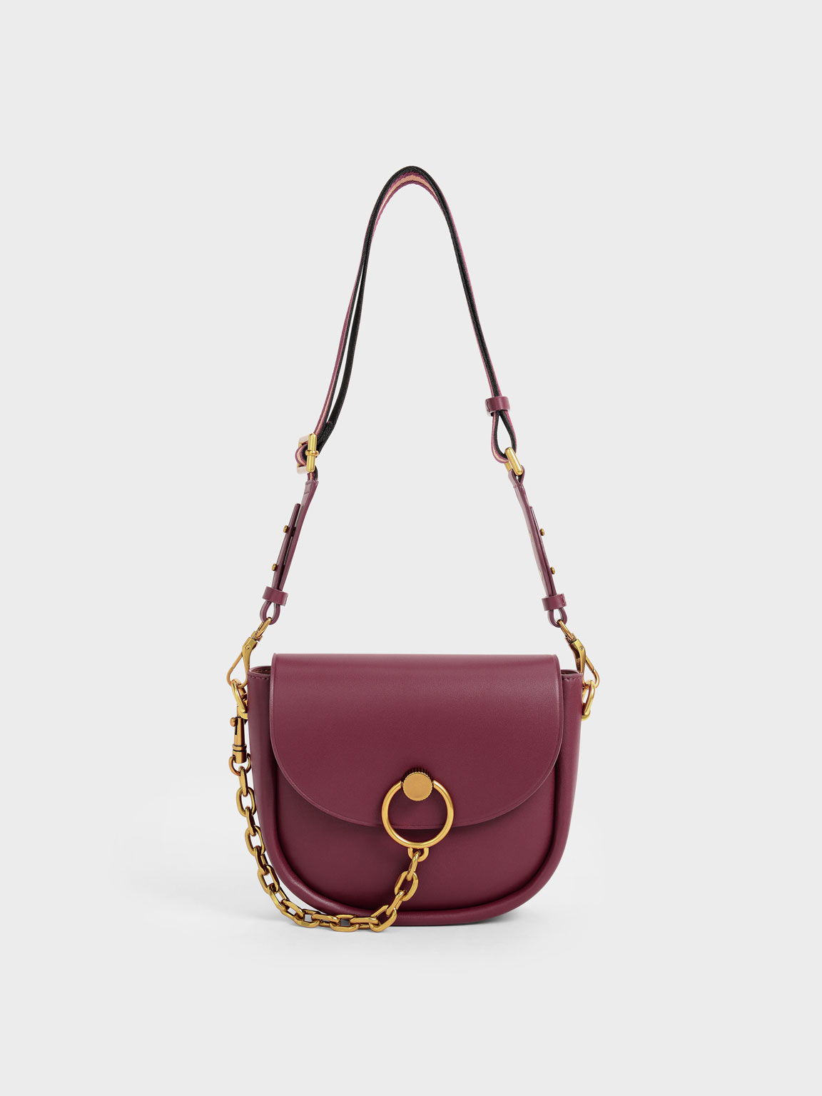 

Chunky Chain-Link Saddle Bag, Burgundy