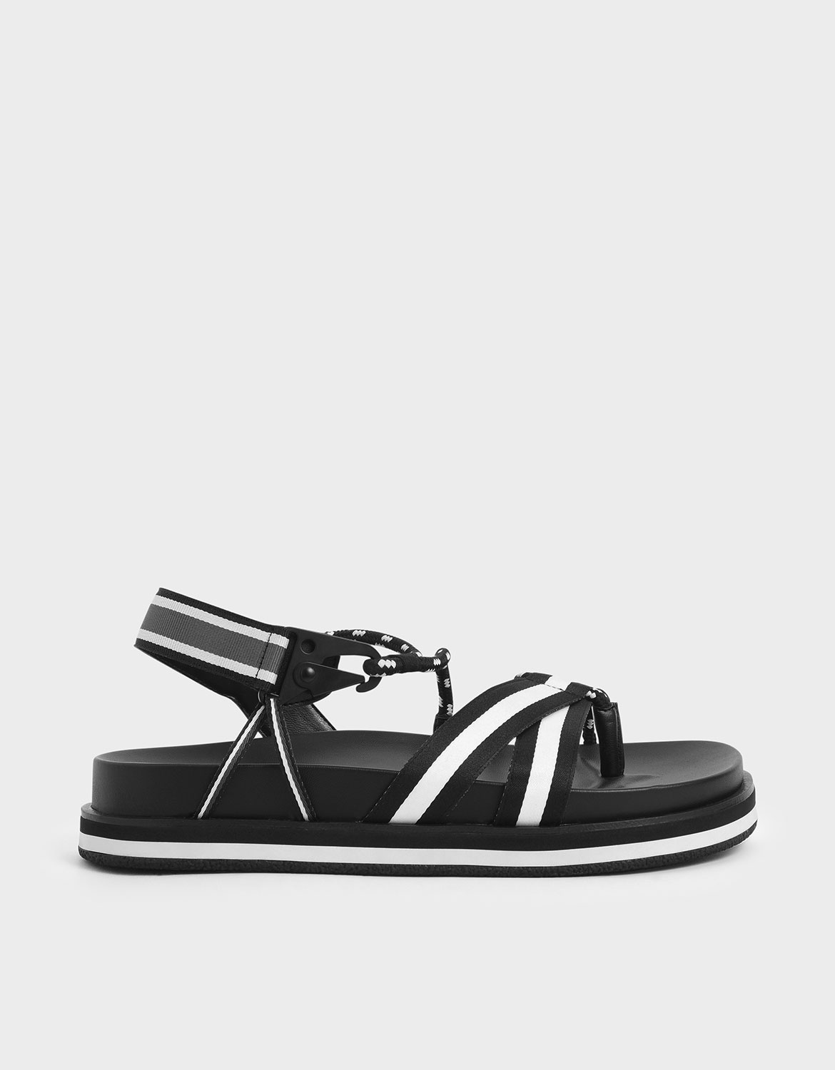 

Two-Tone Grosgrain & Rope Flatform Sandals, Black