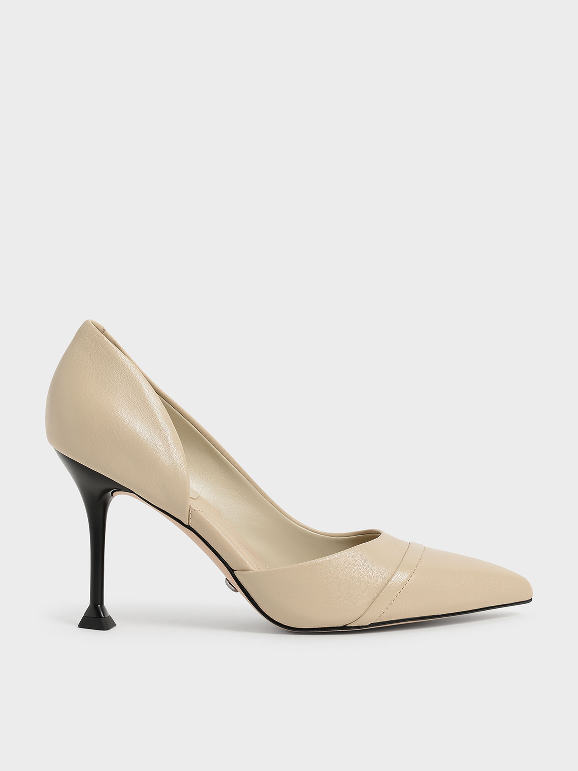 

Leather Sculptural Heel Half D'Orsay Pumps