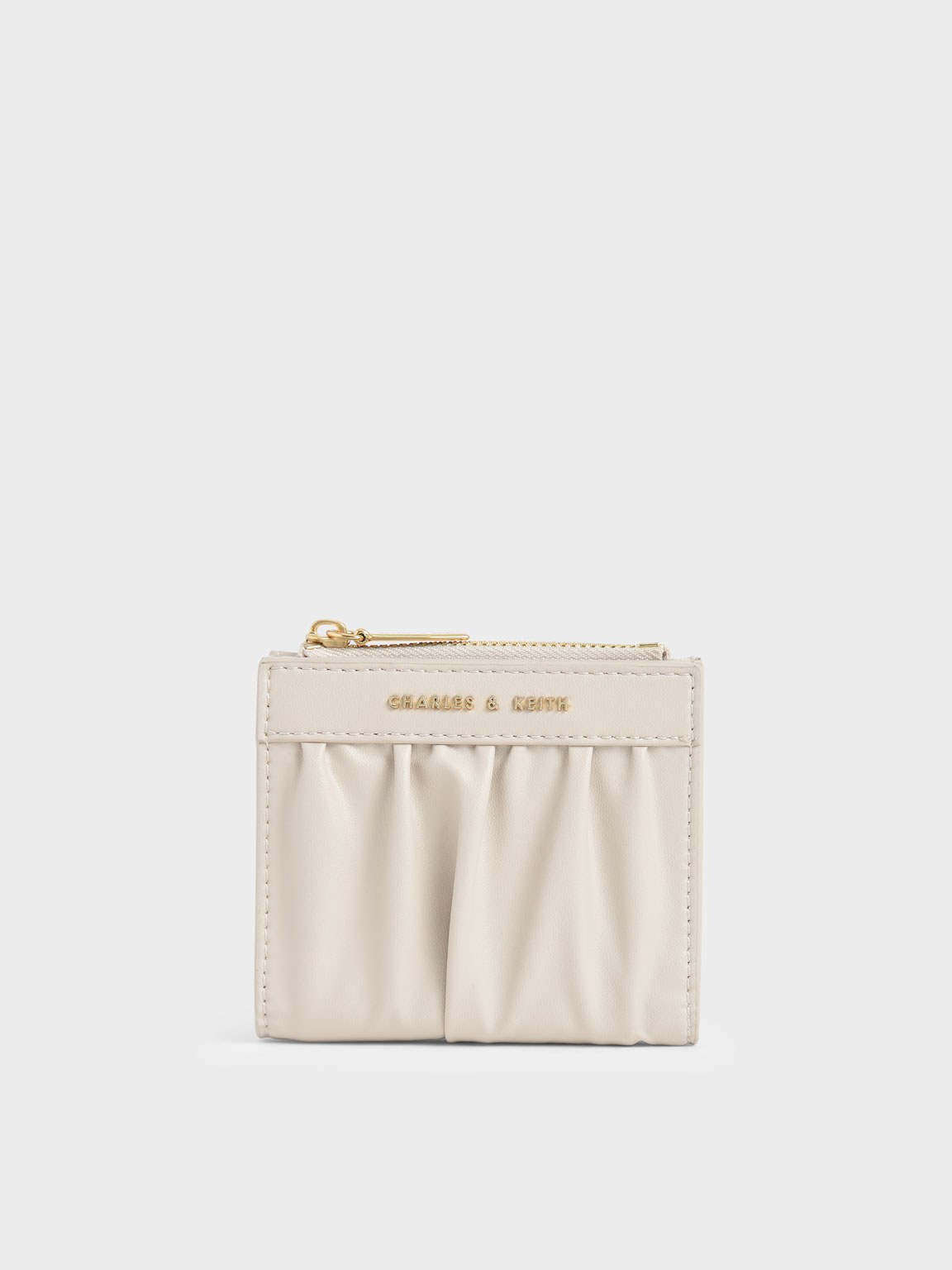 

Ruched Short Wallet, Cream