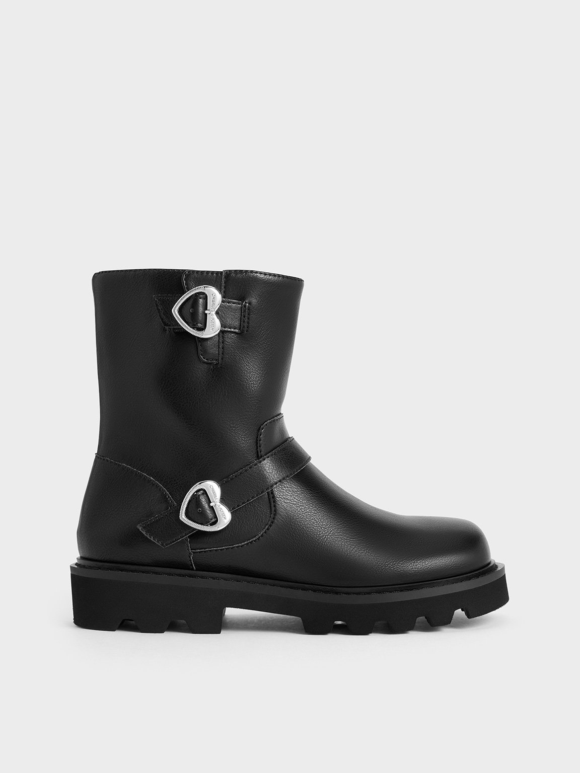Black Girls Heart Buckle Ankle Boots CHARLES KEITH UK