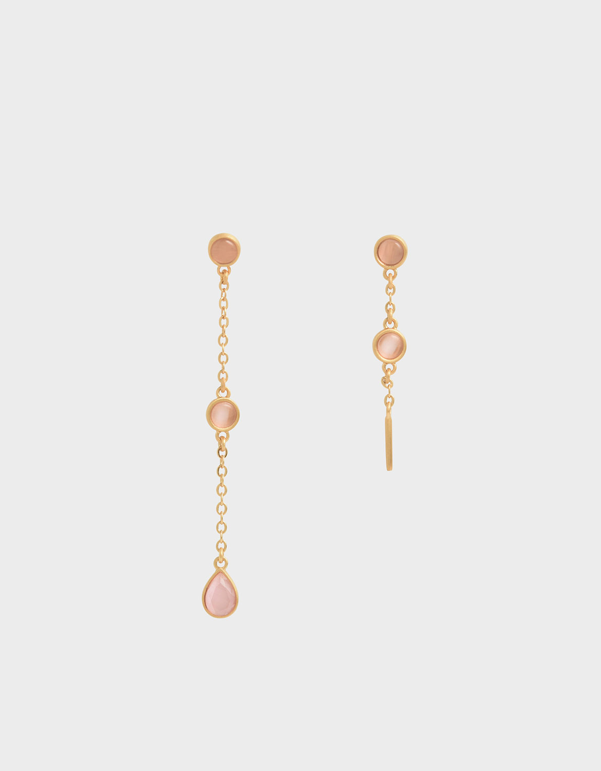

Rose Quartz Mismatched Drop Earrings, Brush gold