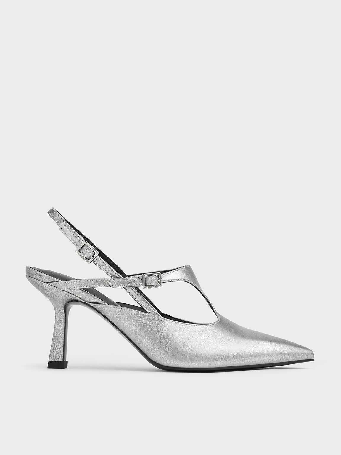 Charles & Keith - Metallic Cut-Out Pointed-Toe Slingback Pumps