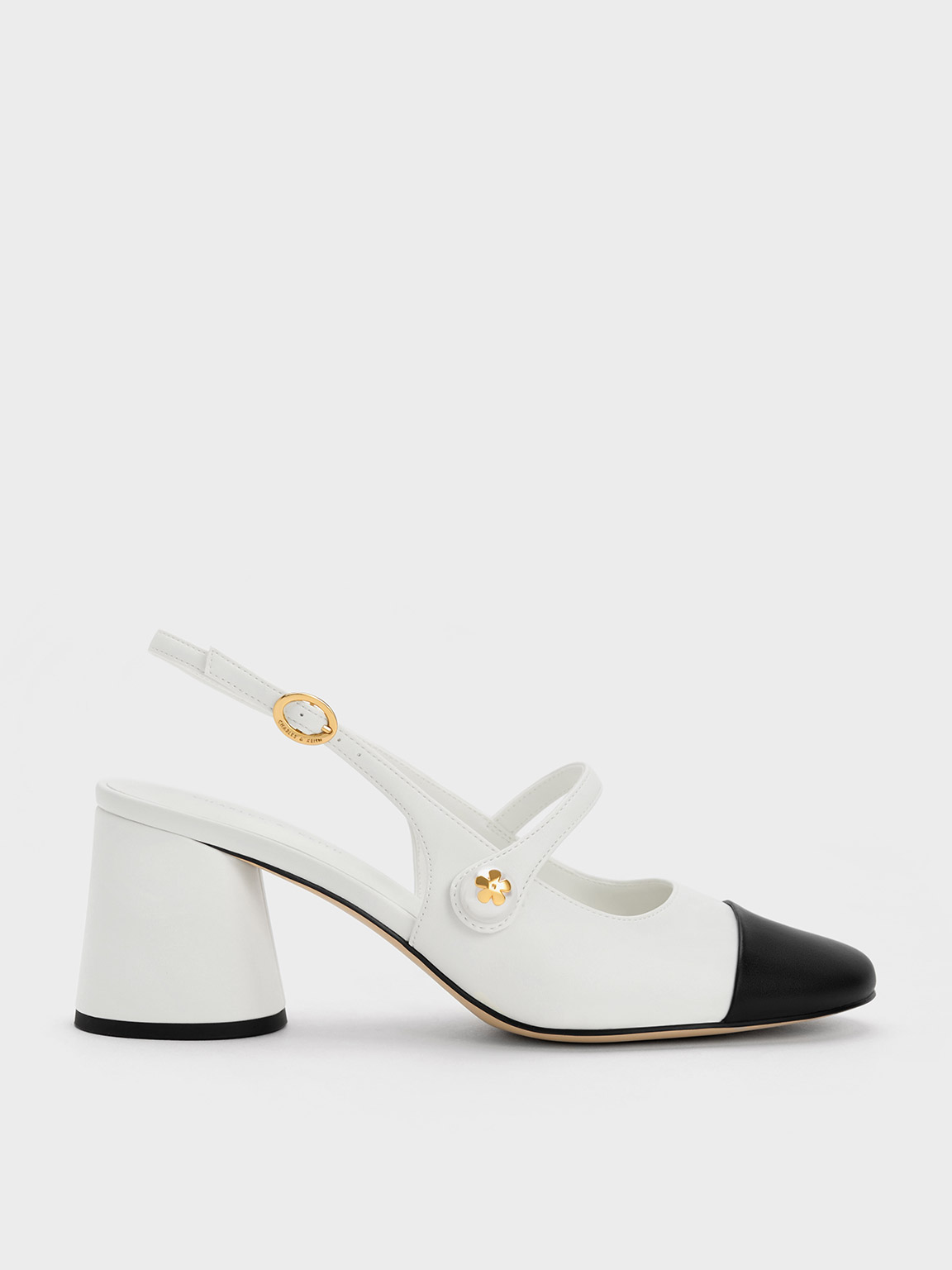 Charles & Keith Pearl Embellished Slingback Pumps In White