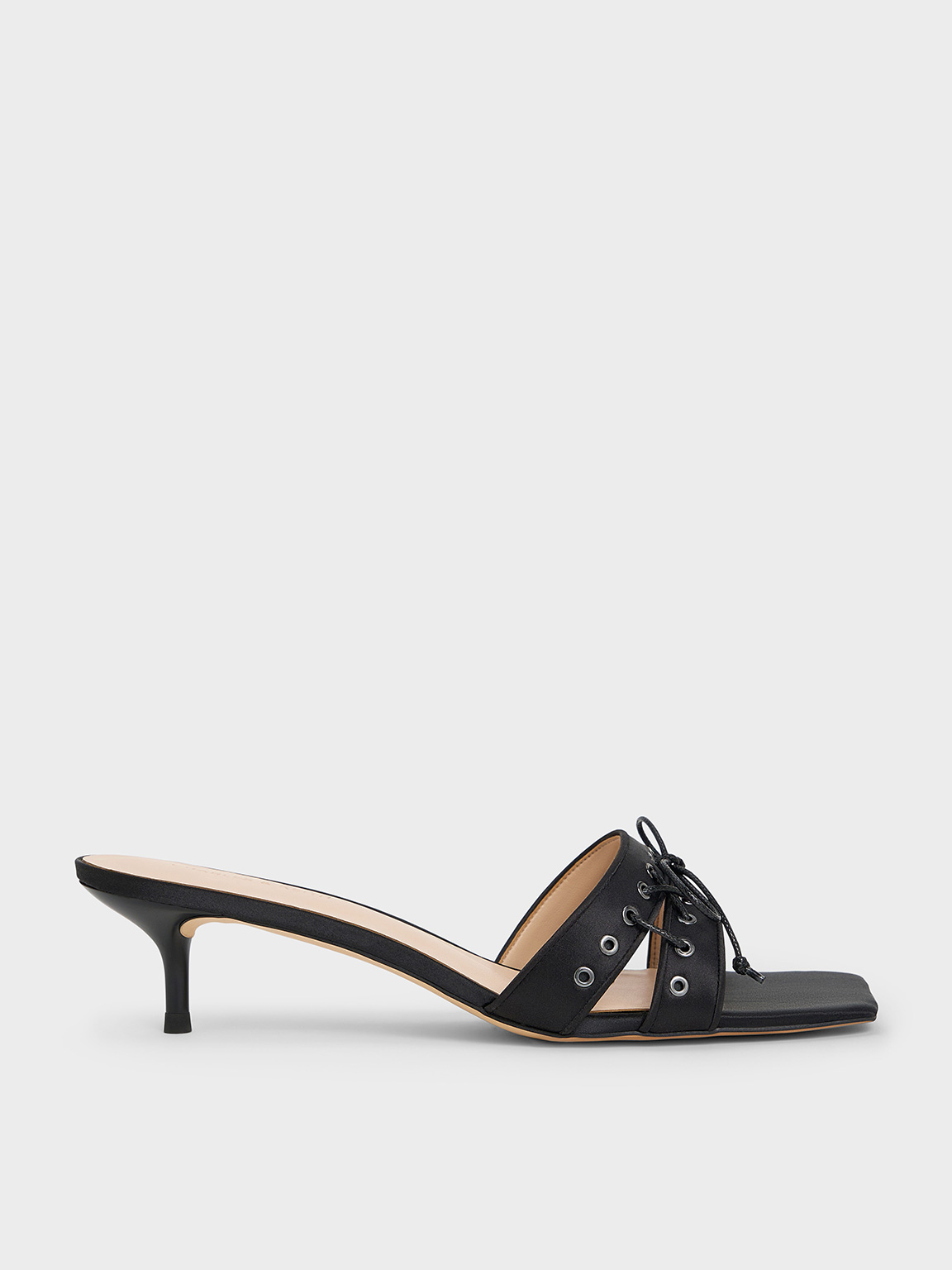 CHARLES & KEITH CHARLES & KEITH - SATIN LACE-UP DOUBLE-STRAP KITTEN-HEEL MULES