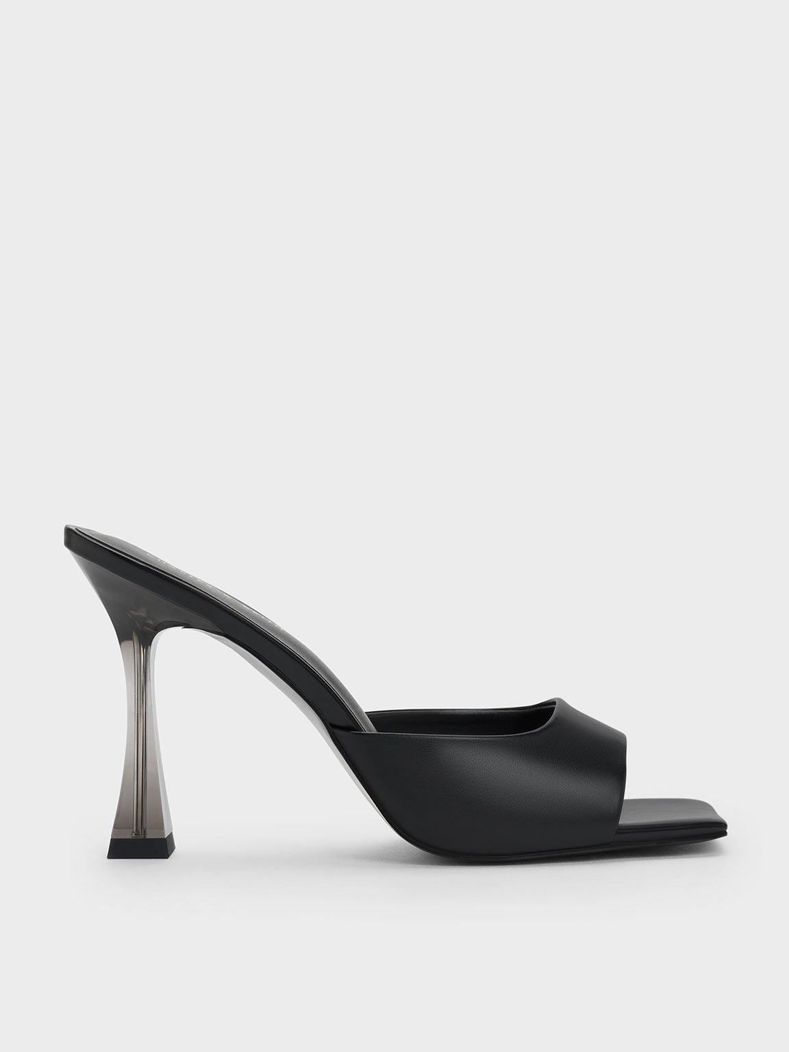 Charles & Keith Clear Flared Heel Mules In Black