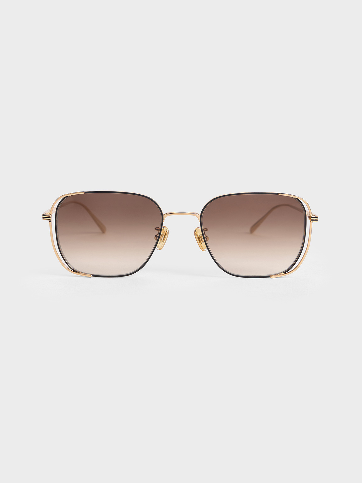 Charles & Keith - Metallic-rim Rectangular Sunglasses In Black