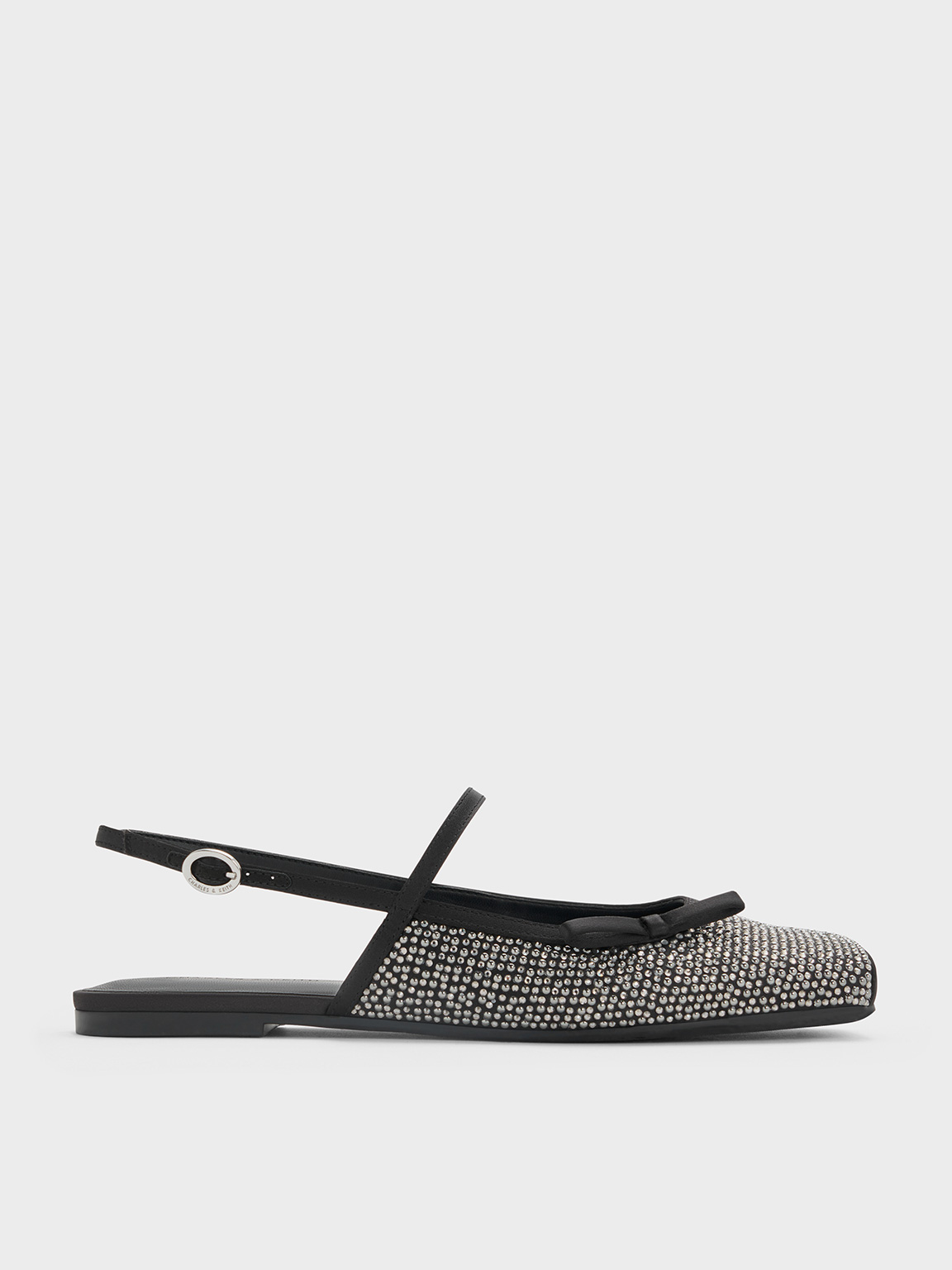 Charles & Keith - Crystal-Embellished Bow Slingback Mary Jane Flats
