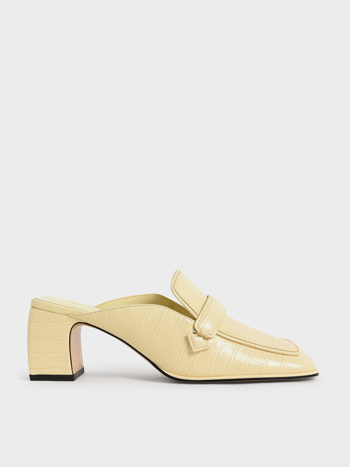 

Croc-Effect Block Heel Loafer Mules