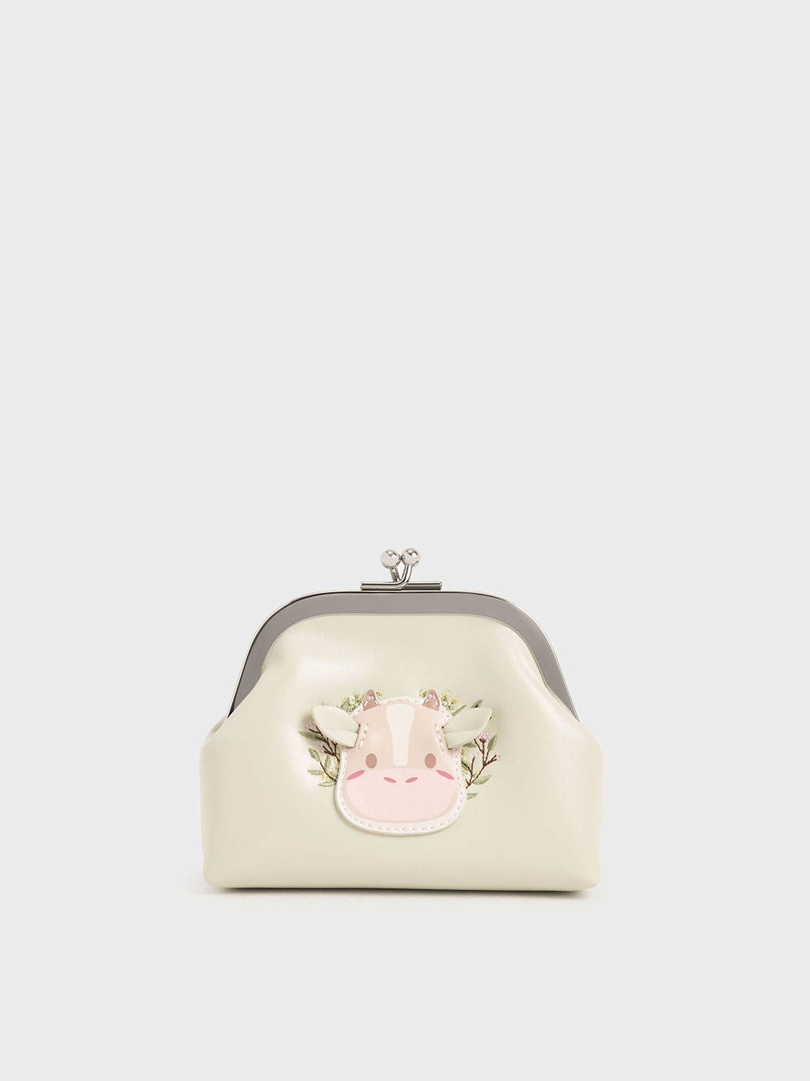 

Girls' Cow Motif Pouch, Chalk