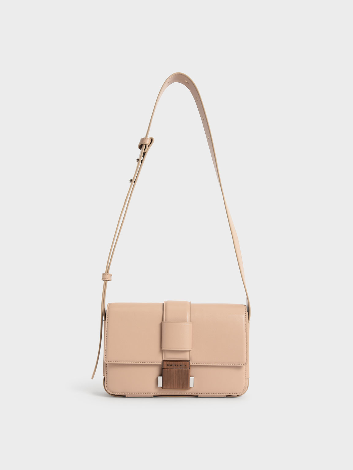 

Front Flap Push Lock Crossbody Bag, Tan