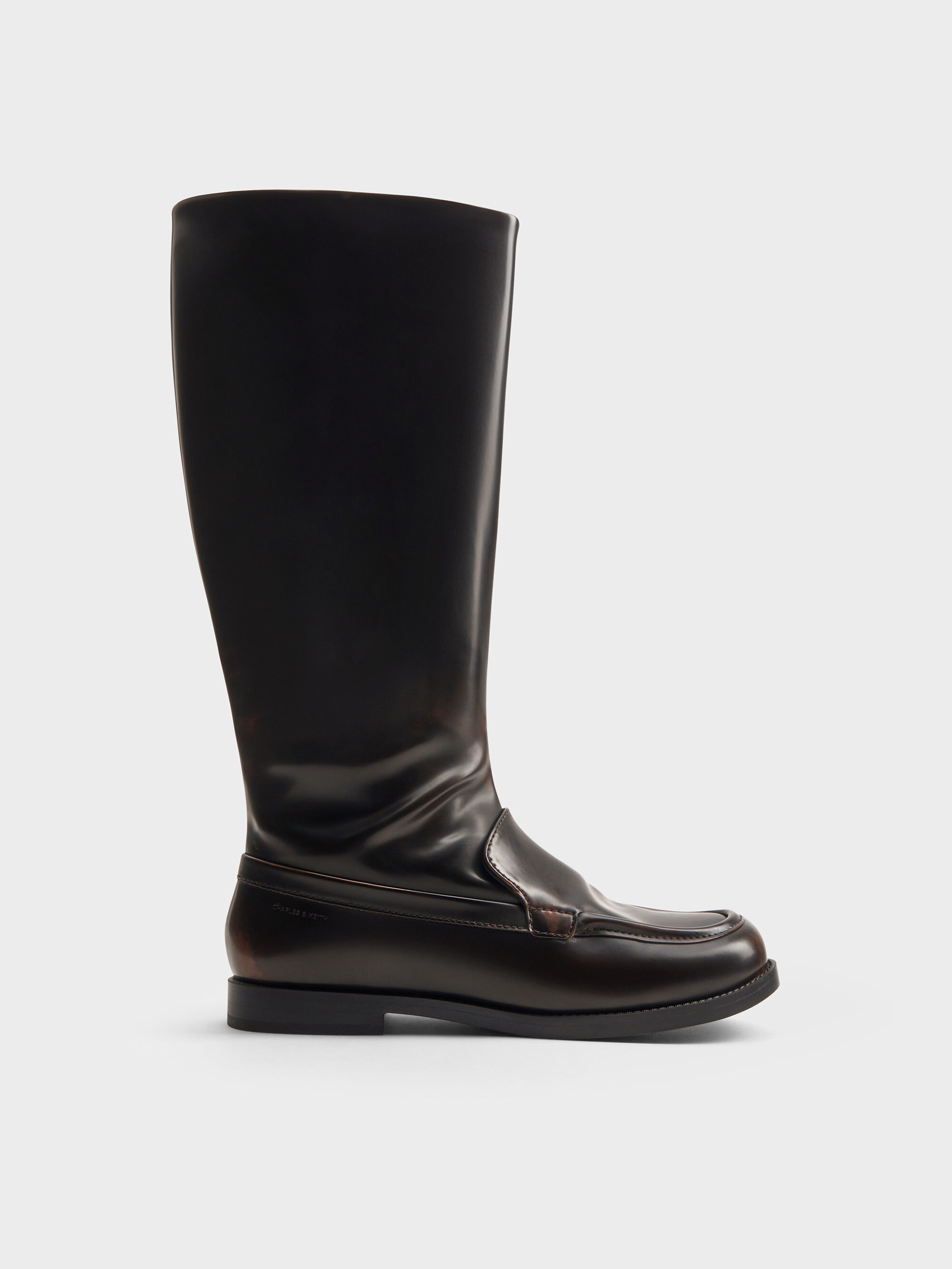 Charles & Keith - Jagger Knee-high Loafer-boots In Brown