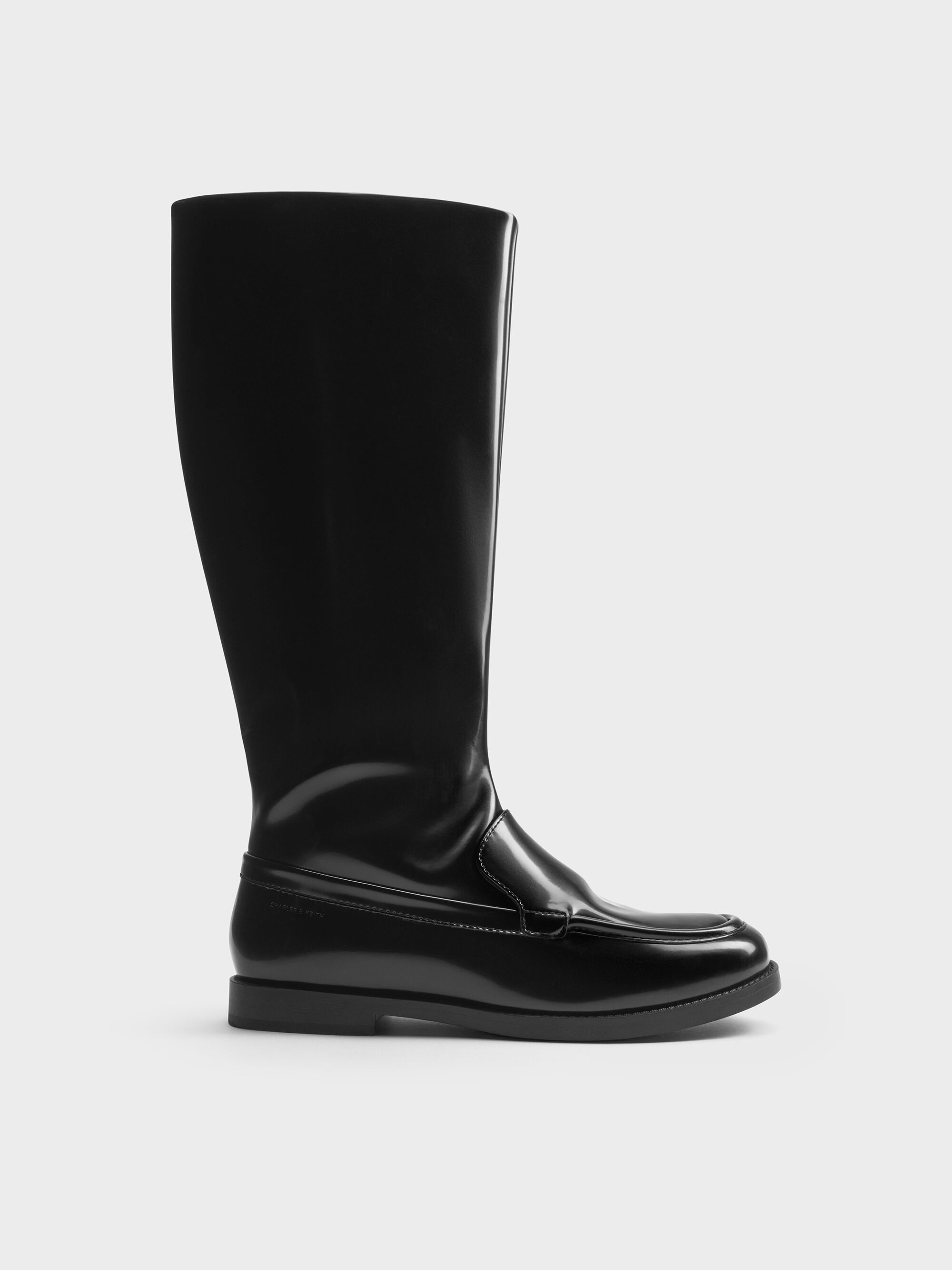 Charles & Keith - Jagger Knee-high Loafer-boots In Black